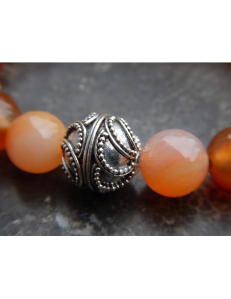 Bracelet en pierres naturelles de cornaline, perles orangées de 10 mm