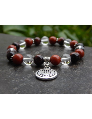 Bracelet astrologique vierge en pierres naturelles de jaspe rouge, cristal de Roche et Oeil de taureau