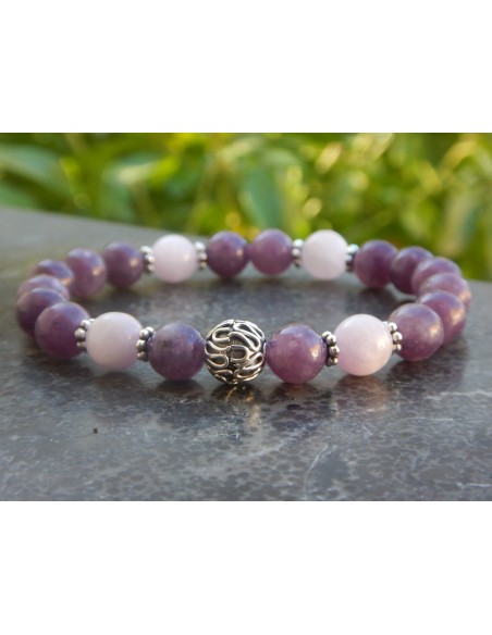 Bracelet en lépidolite violette et kunzite, perles 8 mm:-)