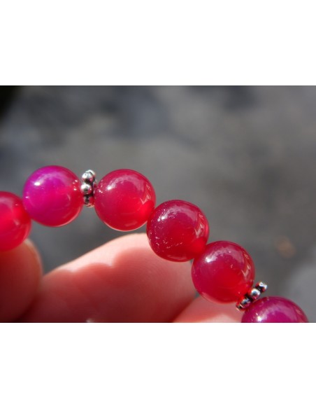 Bracelet enfant en pierres naturelles d'agate rose teintée