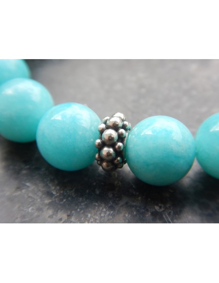 Bracelet en pierres naturelles d'Amazonite du Pérou (rare), perles bleues turquoises de 10 mm