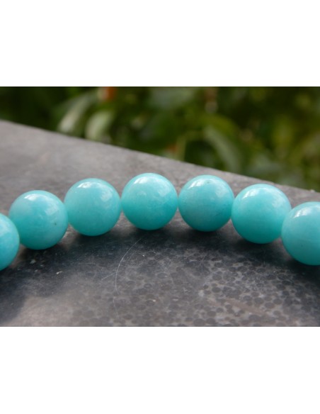 Bracelet en pierres naturelles d'Amazonite du Pérou (rare), perles bleues turquoises de 10 mm