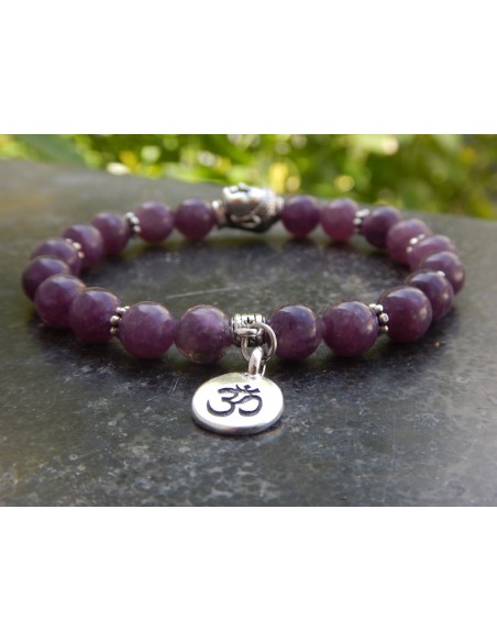 Bracelet en pierres naturelles de lépidolite violette en perles 8 mm.