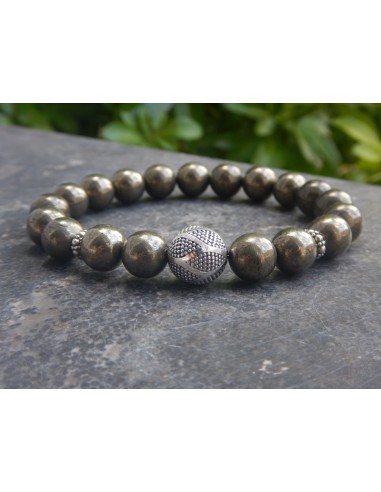Bracelet en pyrite, perles de 10 mm