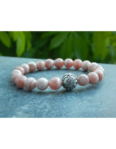 Bracelet rhodochrosite et sa perle de Bali