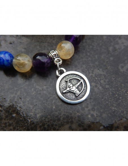 Bracelet astrologique "Sagittaire" lapis lazuli, améthyste et citrine et sa médaille astrologique sagittaire