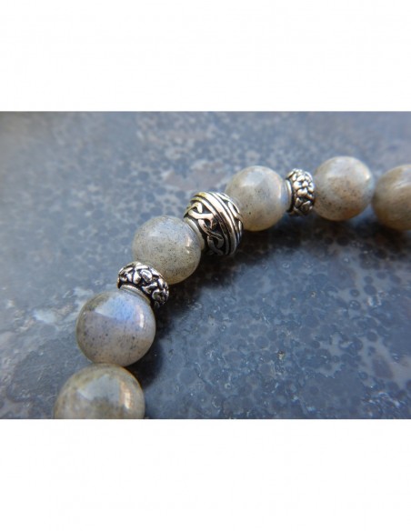 Bracelet labradorite, perles de 8mm, perle celtique, médaille ange